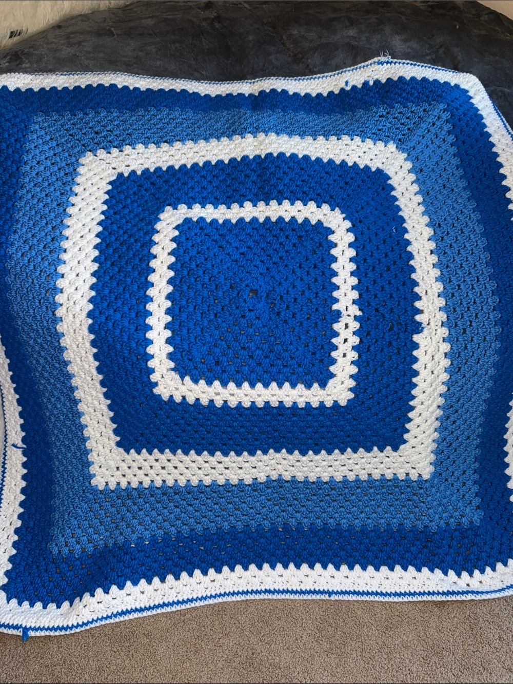 Hand Crafted Blue and White Crocheted Throw Blanket